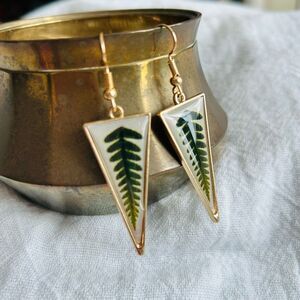Gold Triangle Fern Leaf Dangle Earrings